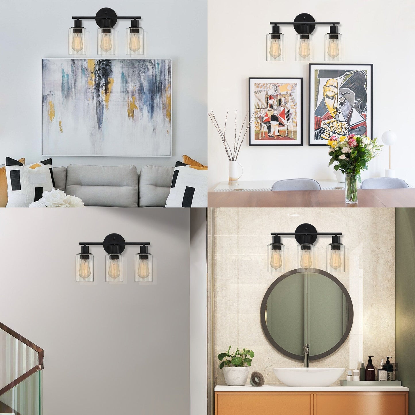 Luminaire de salle de bain à 3 lumières de 17 po, en bronze huilé, pour meuble-lavabo