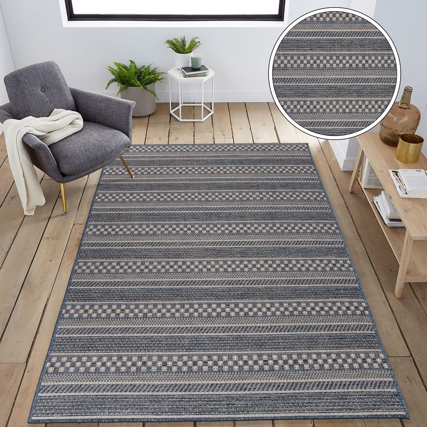 Tapis d'intérieur/extérieur à rayures géométriques bohèmes World Rug Gallery