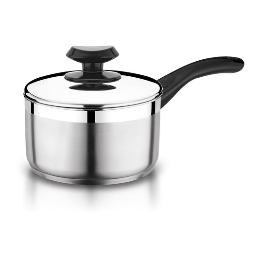Marmite à sauce professionnelle YBM Home en acier inoxydable 18/10, avec couvercle et base capsule triple épaisseur, compatible induction.