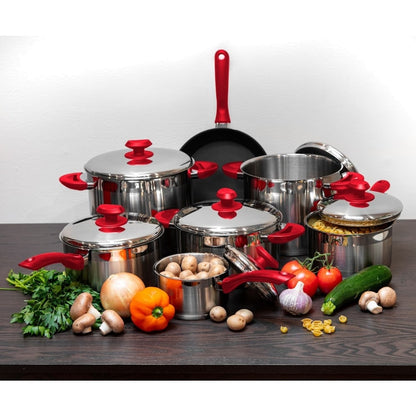 Marmite à sauce professionnelle YBM Home en acier inoxydable 18/10, avec couvercle et base capsule triple épaisseur, compatible induction.