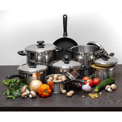Marmite à sauce professionnelle YBM Home en acier inoxydable 18/10, avec couvercle et base capsule triple épaisseur, compatible induction.