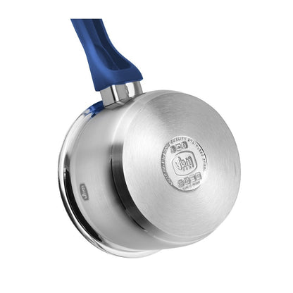 Marmite à sauce professionnelle YBM Home en acier inoxydable 18/10, avec couvercle et base capsule triple épaisseur, compatible induction.