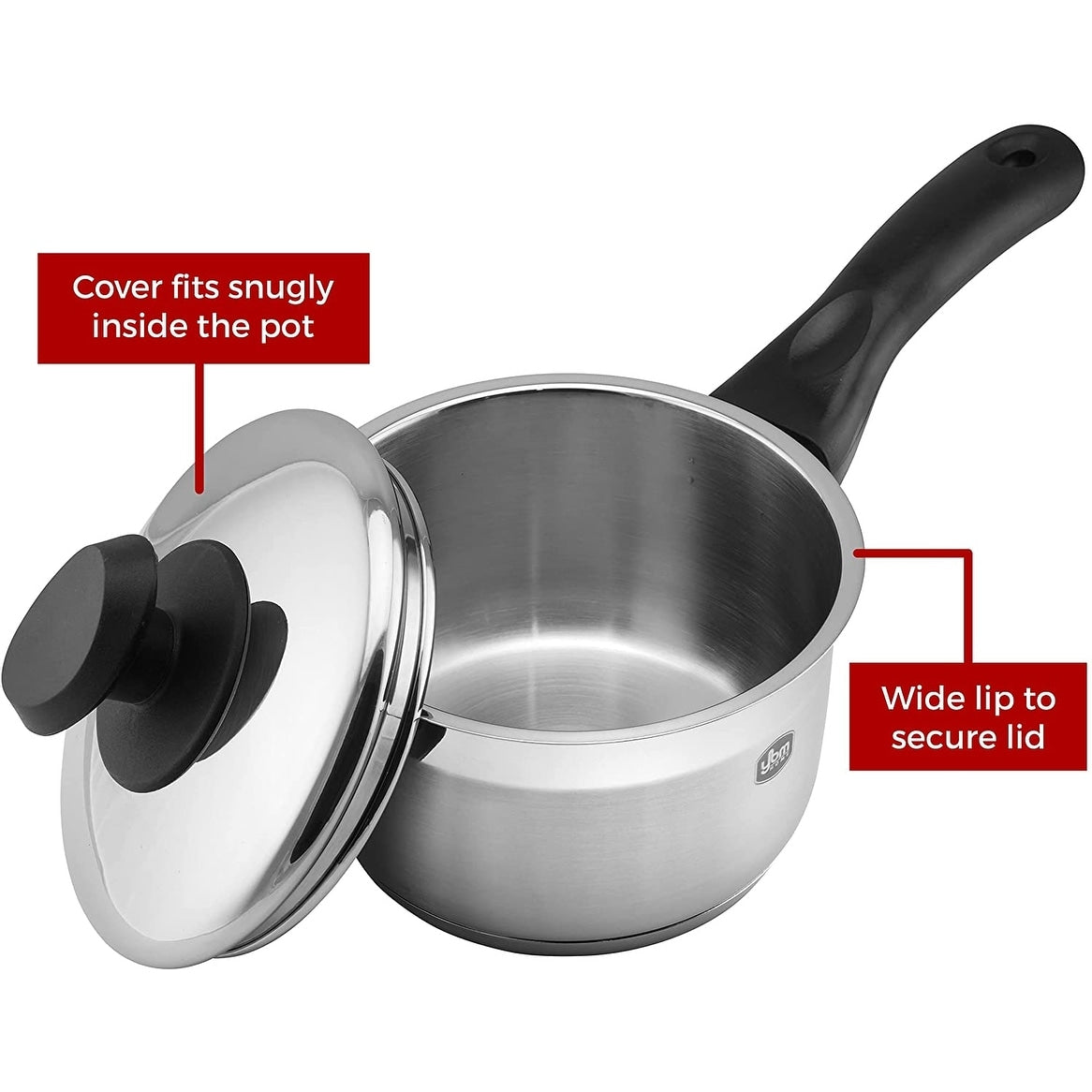Marmite à sauce professionnelle YBM Home en acier inoxydable 18/10, avec couvercle et base capsule triple épaisseur, compatible induction.