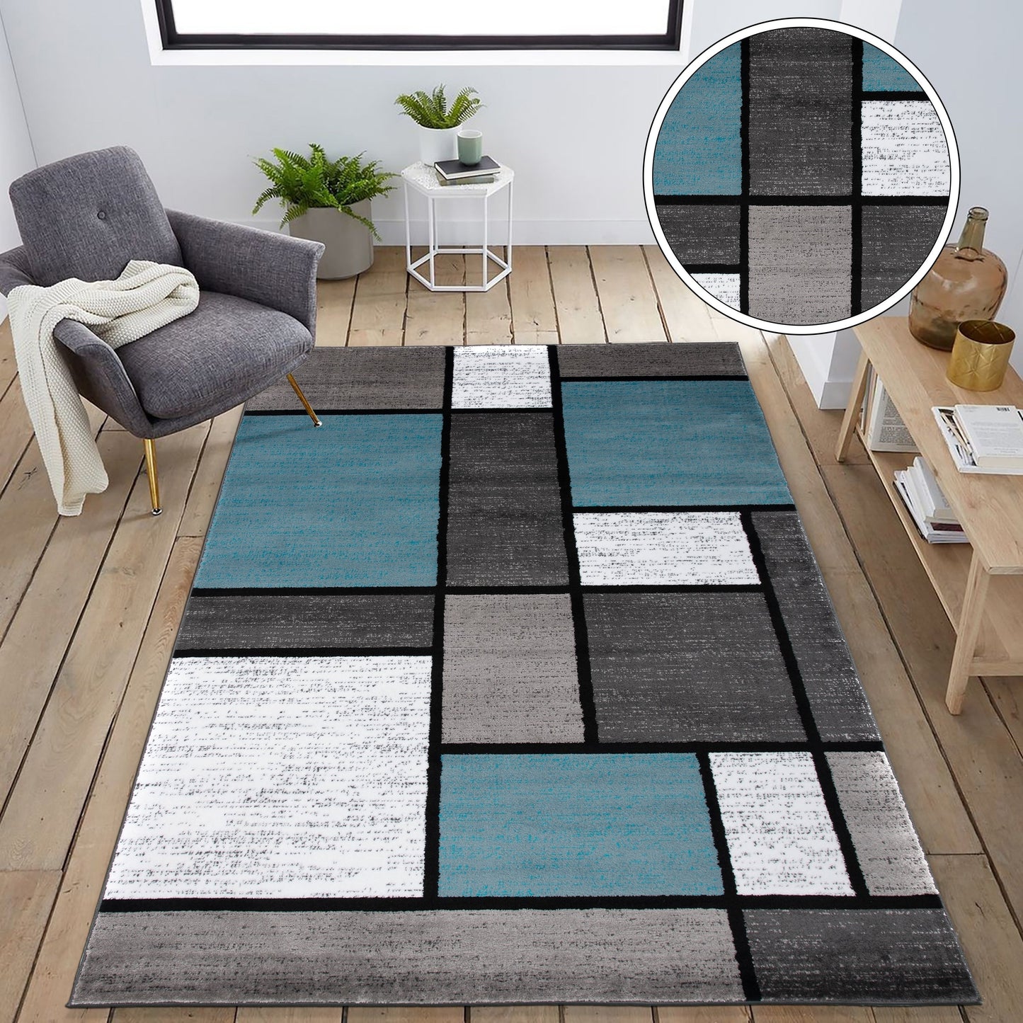 Tapis contemporain moderne à blocs de couleurs en boîte de la World Rug Gallery