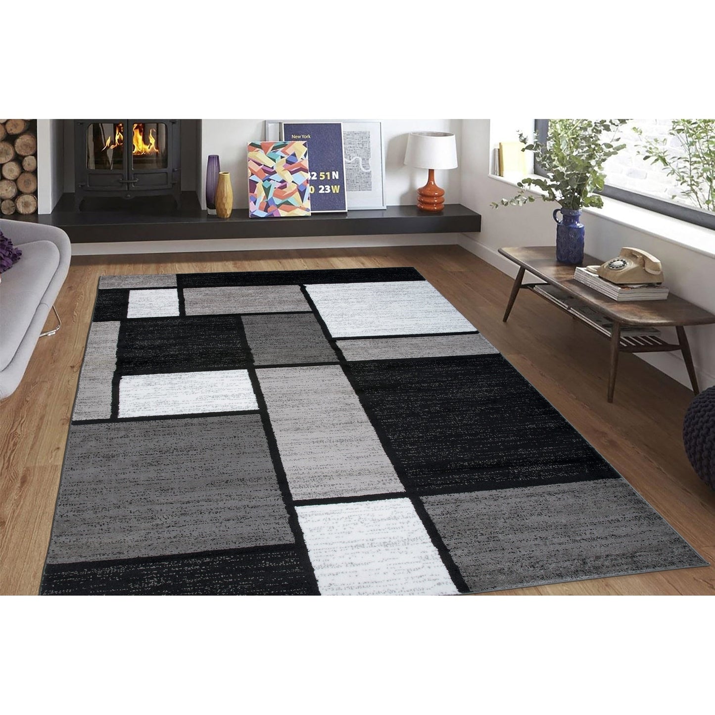 Tapis contemporain moderne à blocs de couleurs en boîte de la World Rug Gallery