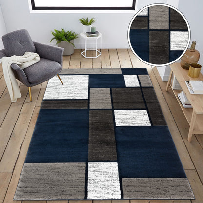 Tapis contemporain moderne à blocs de couleurs en boîte de la World Rug Gallery