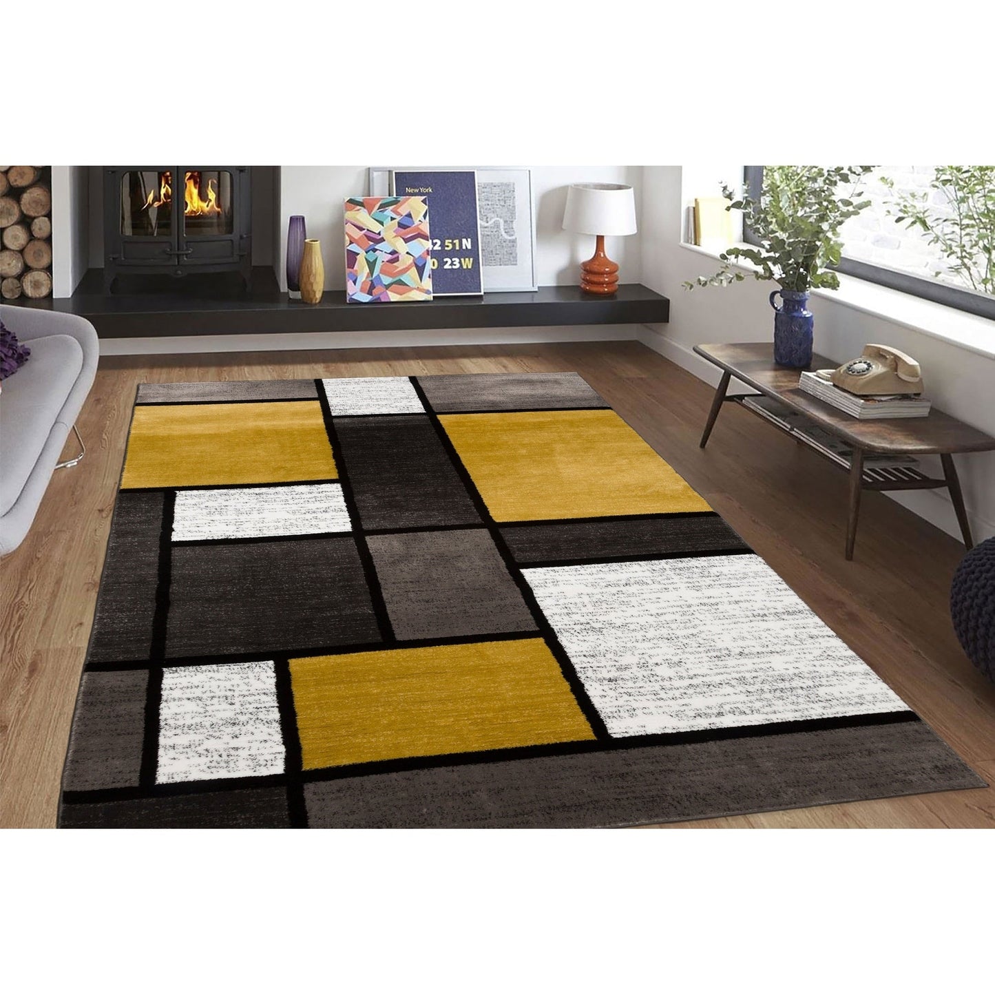 Tapis contemporain moderne à blocs de couleurs en boîte de la World Rug Gallery