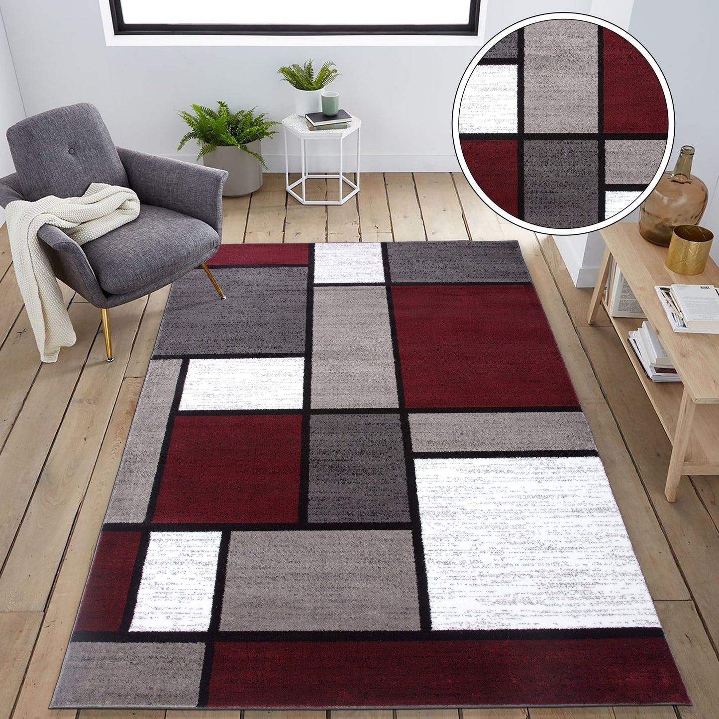 Tapis contemporain moderne à blocs de couleurs en boîte de la World Rug Gallery