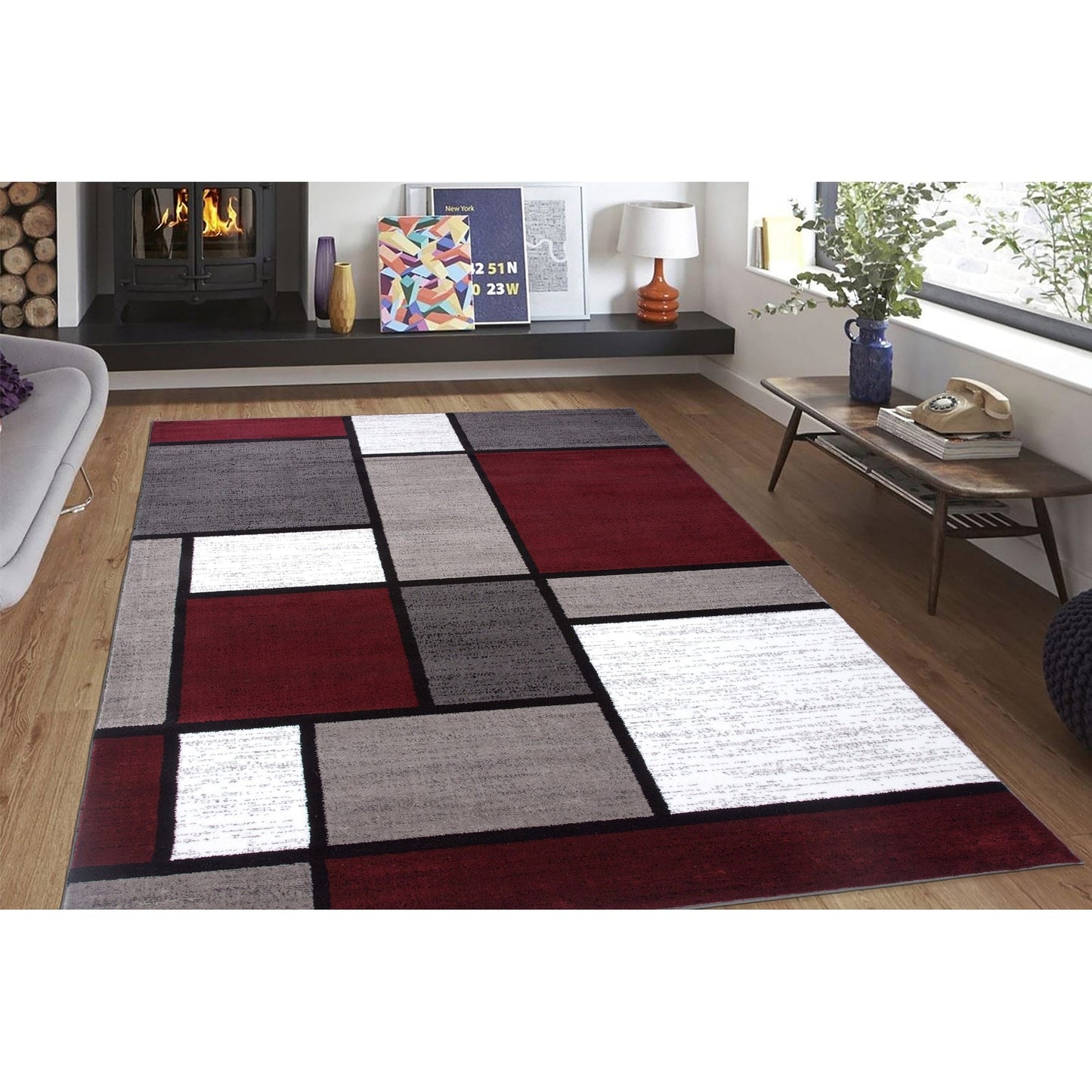 Tapis contemporain moderne à blocs de couleurs en boîte de la World Rug Gallery