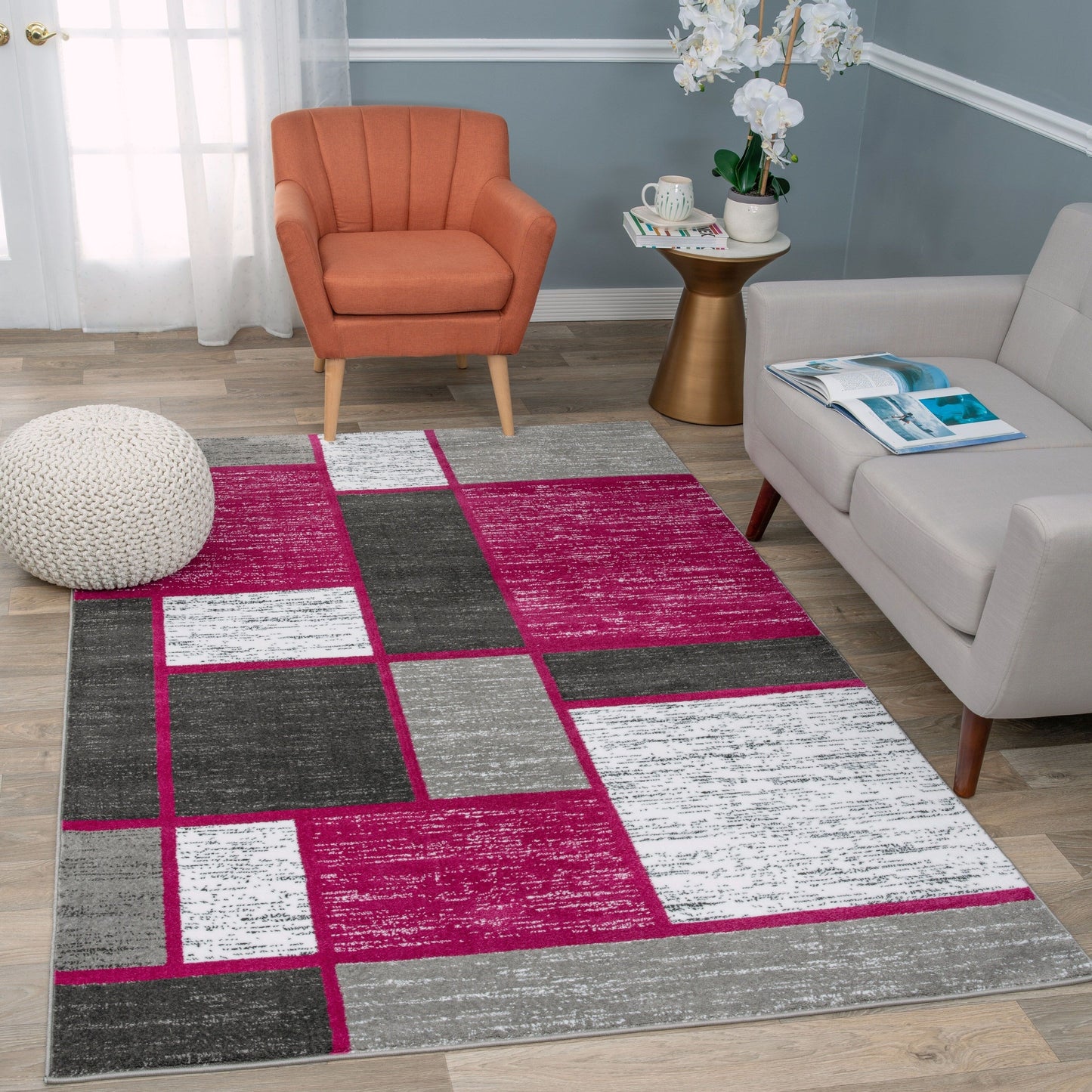 Tapis contemporain moderne à blocs de couleurs en boîte de la World Rug Gallery