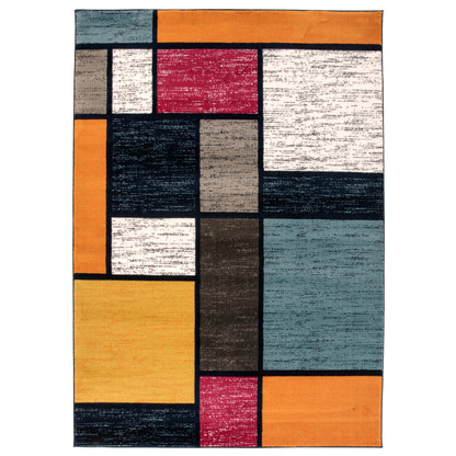 Tapis contemporain moderne à blocs de couleurs en boîte de la World Rug Gallery