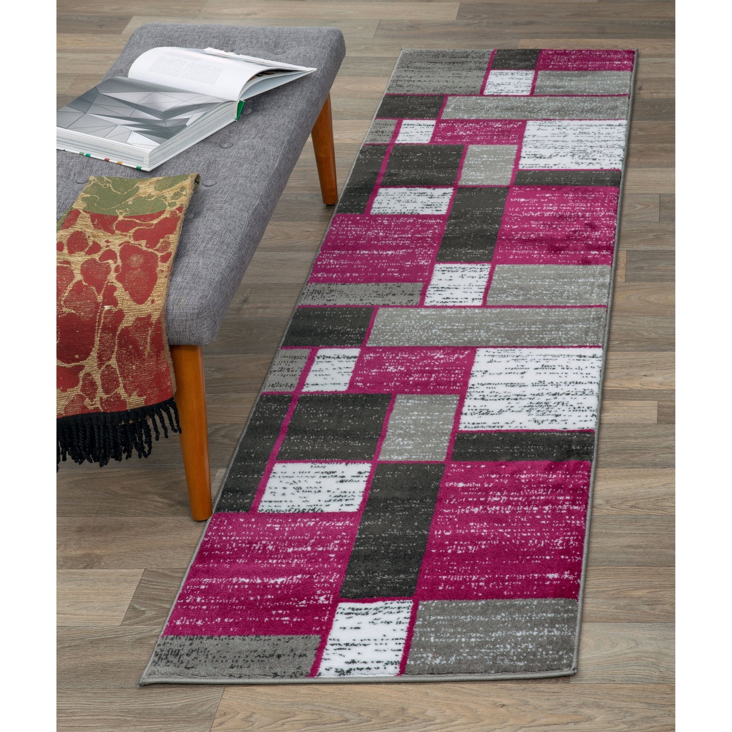 Tapis contemporain moderne à blocs de couleurs en boîte de la World Rug Gallery
