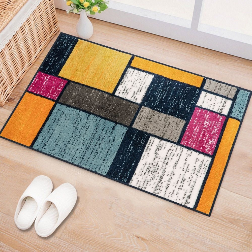 Tapis contemporain moderne à blocs de couleurs en boîte de la World Rug Gallery