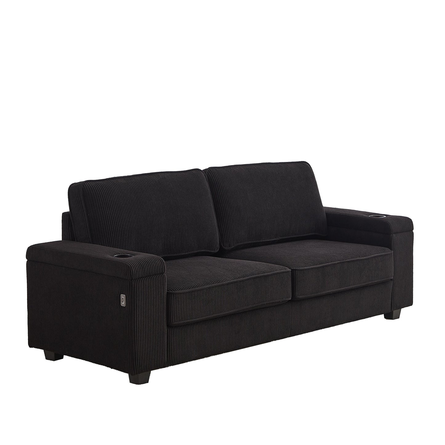 Deep Seat 86.5 Sofa with Storage, USB Charging, and Cup Holders - Comfortable Corduroy Couch