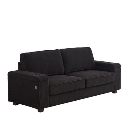 Deep Seat 86.5 Sofa with Storage, USB Charging, and Cup Holders - Comfortable Corduroy Couch
