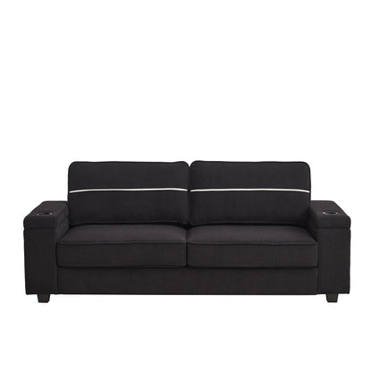 Deep Seat 86.5 Sofa with Storage, USB Charging, and Cup Holders - Comfortable Corduroy Couch