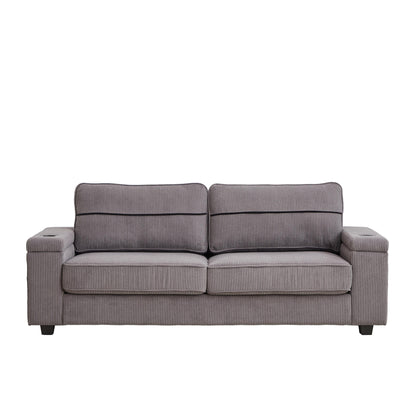 Deep Seat 86.5 Sofa with Storage, USB Charging, and Cup Holders - Comfortable Corduroy Couch