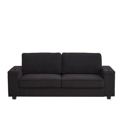 Deep Seat 86.5 Sofa with Storage, USB Charging, and Cup Holders - Comfortable Corduroy Couch