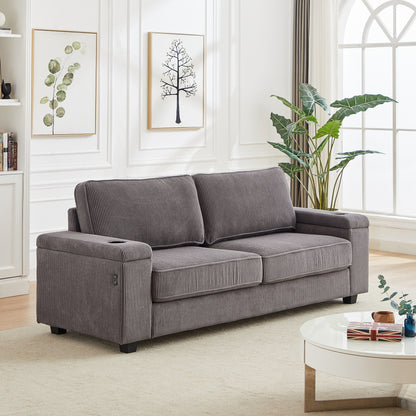 Deep Seat 86.5 Sofa with Storage, USB Charging, and Cup Holders - Comfortable Corduroy Couch