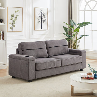 Deep Seat 86.5 Sofa with Storage, USB Charging, and Cup Holders - Comfortable Corduroy Couch