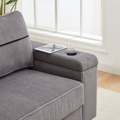 Deep Seat 86.5 Sofa with Storage, USB Charging, and Cup Holders - Comfortable Corduroy Couch