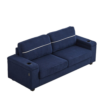 Deep Seat 86.5 Sofa with Storage, USB Charging, and Cup Holders - Comfortable Corduroy Couch
