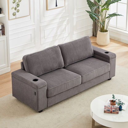 Deep Seat 86.5 Sofa with Storage, USB Charging, and Cup Holders - Comfortable Corduroy Couch