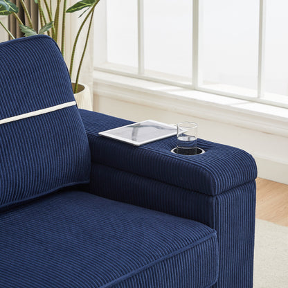 Deep Seat 86.5 Sofa with Storage, USB Charging, and Cup Holders - Comfortable Corduroy Couch