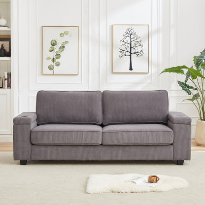 Deep Seat 86.5 Sofa with Storage, USB Charging, and Cup Holders - Comfortable Corduroy Couch