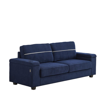 Deep Seat 86.5 Sofa with Storage, USB Charging, and Cup Holders - Comfortable Corduroy Couch