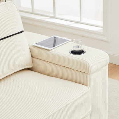 Deep Seat 86.5 Sofa with Storage, USB Charging, and Cup Holders - Comfortable Corduroy Couch