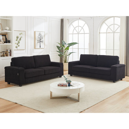 Deep Seat 86.5 Sofa with Storage, USB Charging, and Cup Holders - Comfortable Corduroy Couch