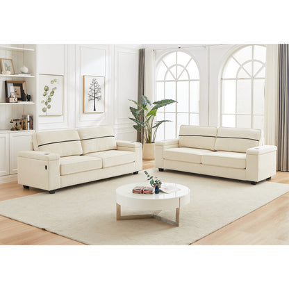 Deep Seat 86.5 Sofa with Storage, USB Charging, and Cup Holders - Comfortable Corduroy Couch