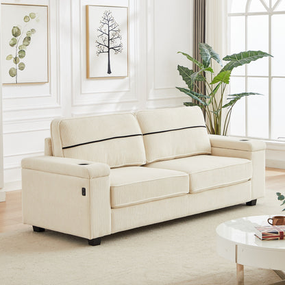Deep Seat 86.5 Sofa with Storage, USB Charging, and Cup Holders - Comfortable Corduroy Couch