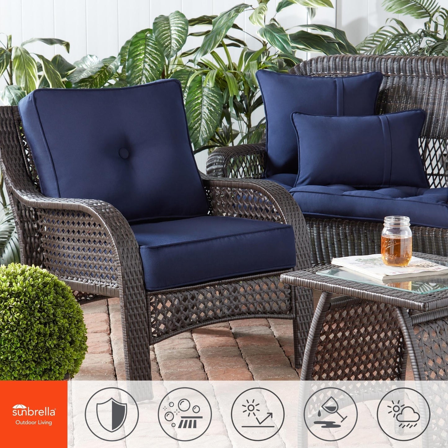 Ensemble de coussins d'extérieur à siège profond Sunbrella de qualité supérieure, 2 pièces