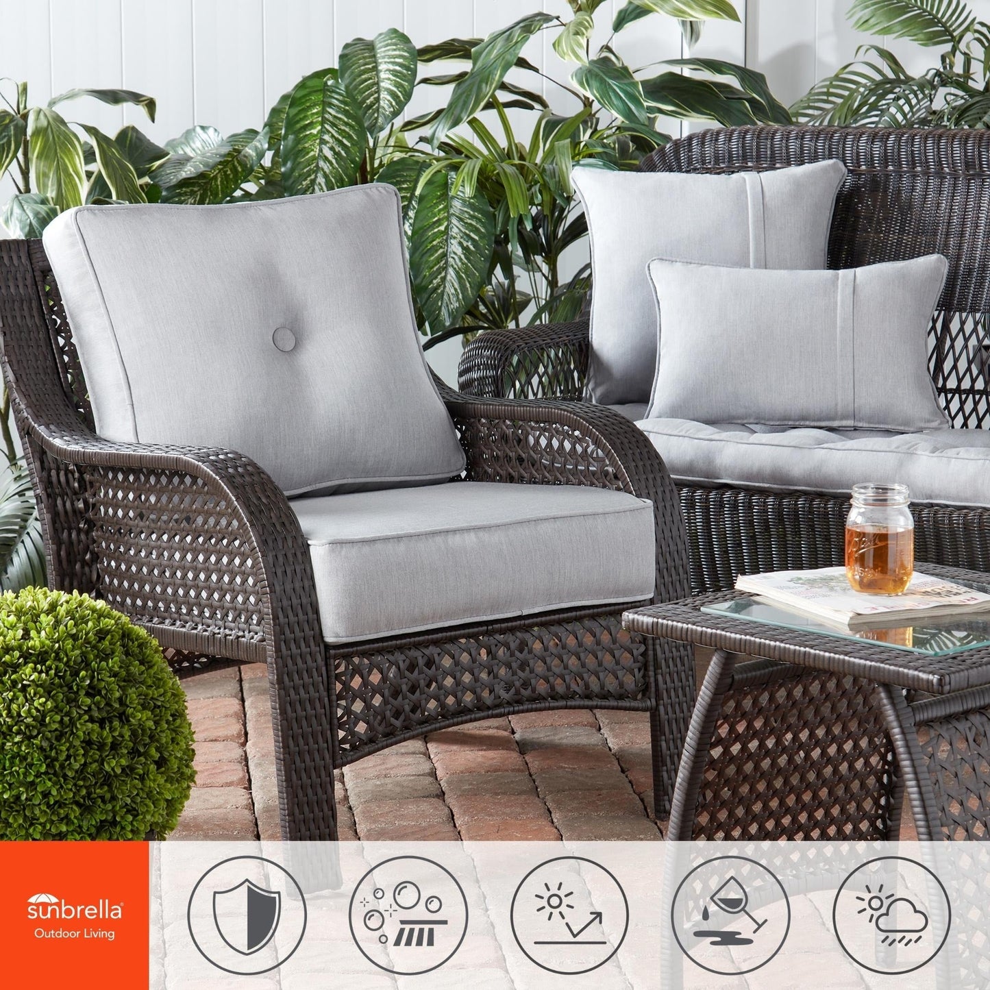 Ensemble de coussins d'extérieur à siège profond Sunbrella de qualité supérieure, 2 pièces