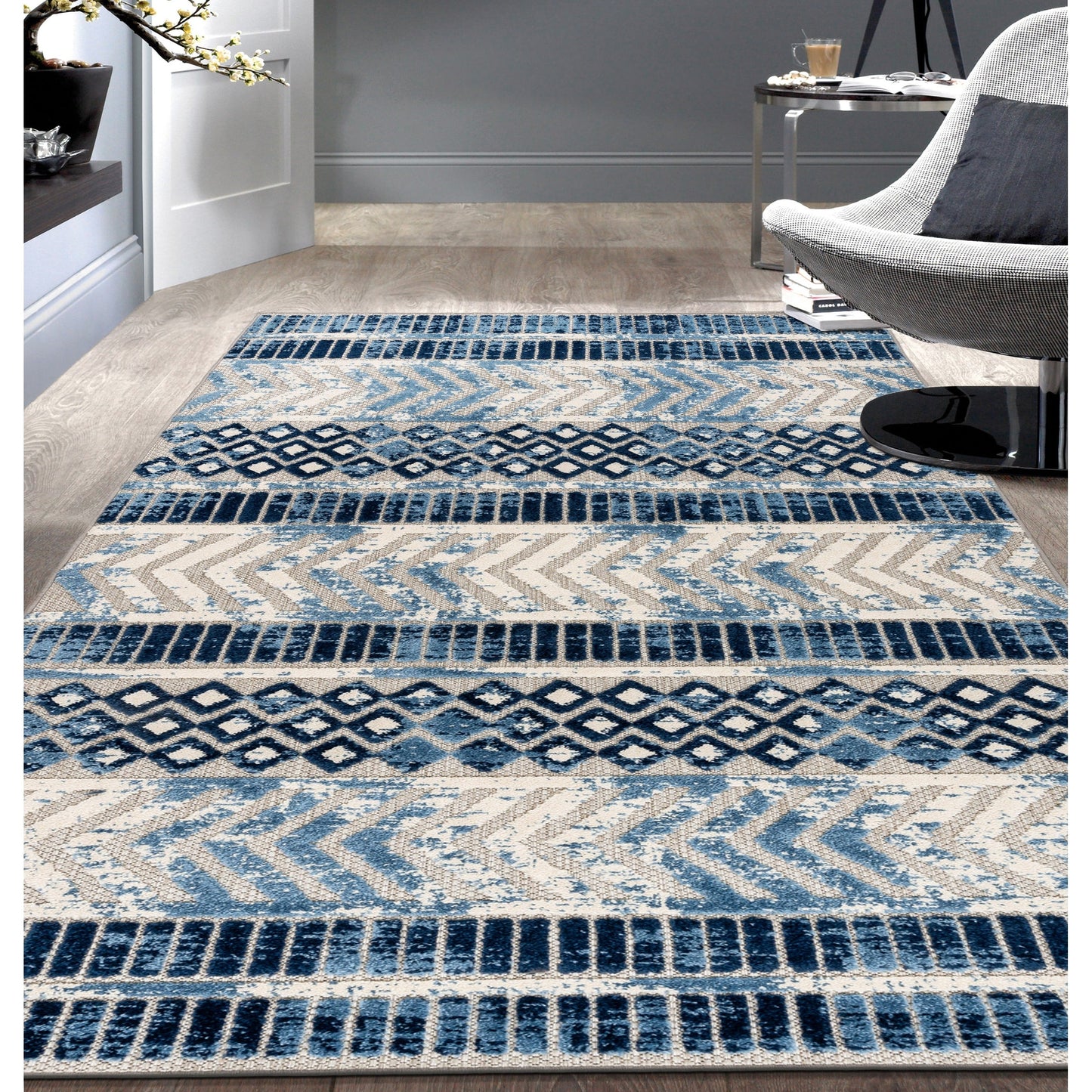 Tapis d'intérieur/extérieur géométrique vieilli World Rug Gallery