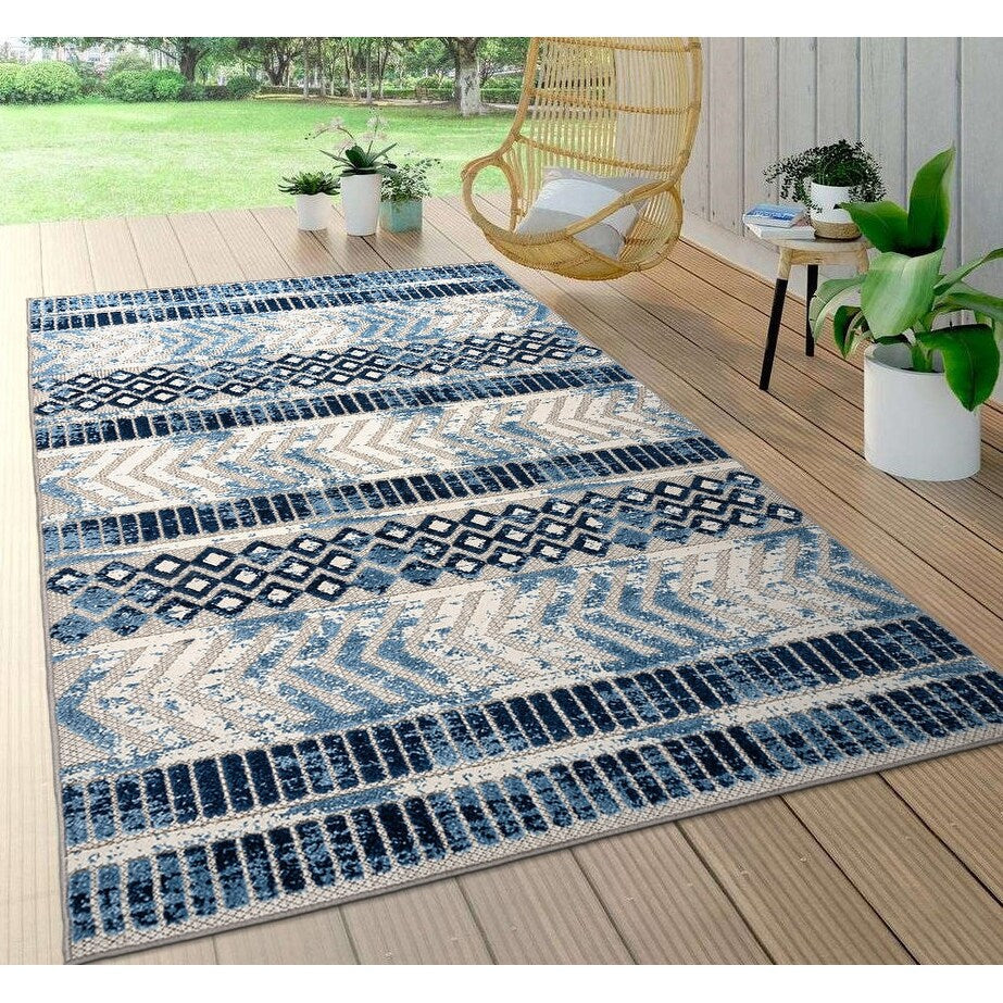 Tapis d'intérieur/extérieur géométrique vieilli World Rug Gallery