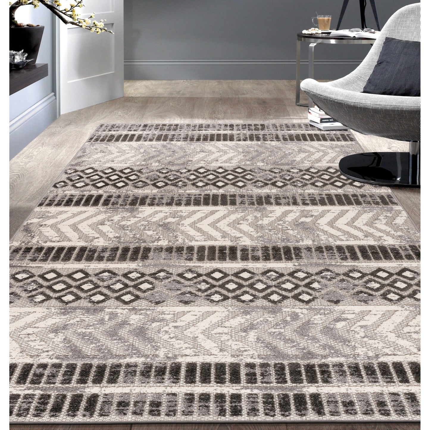 Tapis d'intérieur/extérieur géométrique vieilli World Rug Gallery