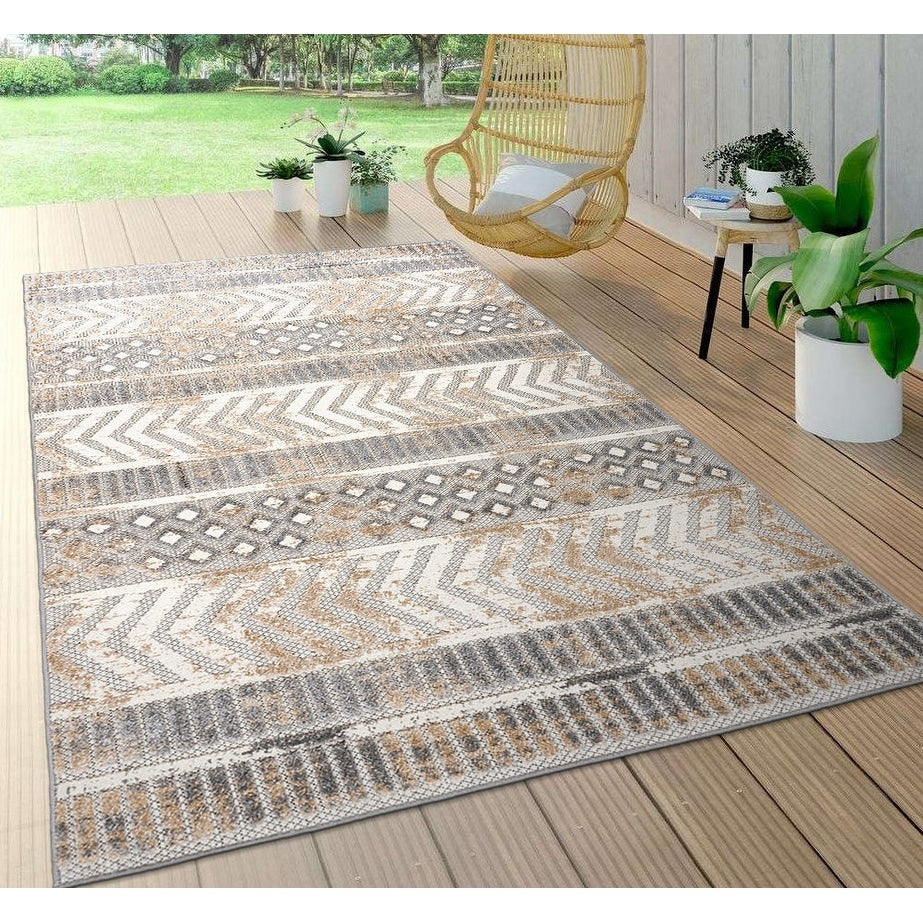 Tapis d'intérieur/extérieur géométrique vieilli World Rug Gallery