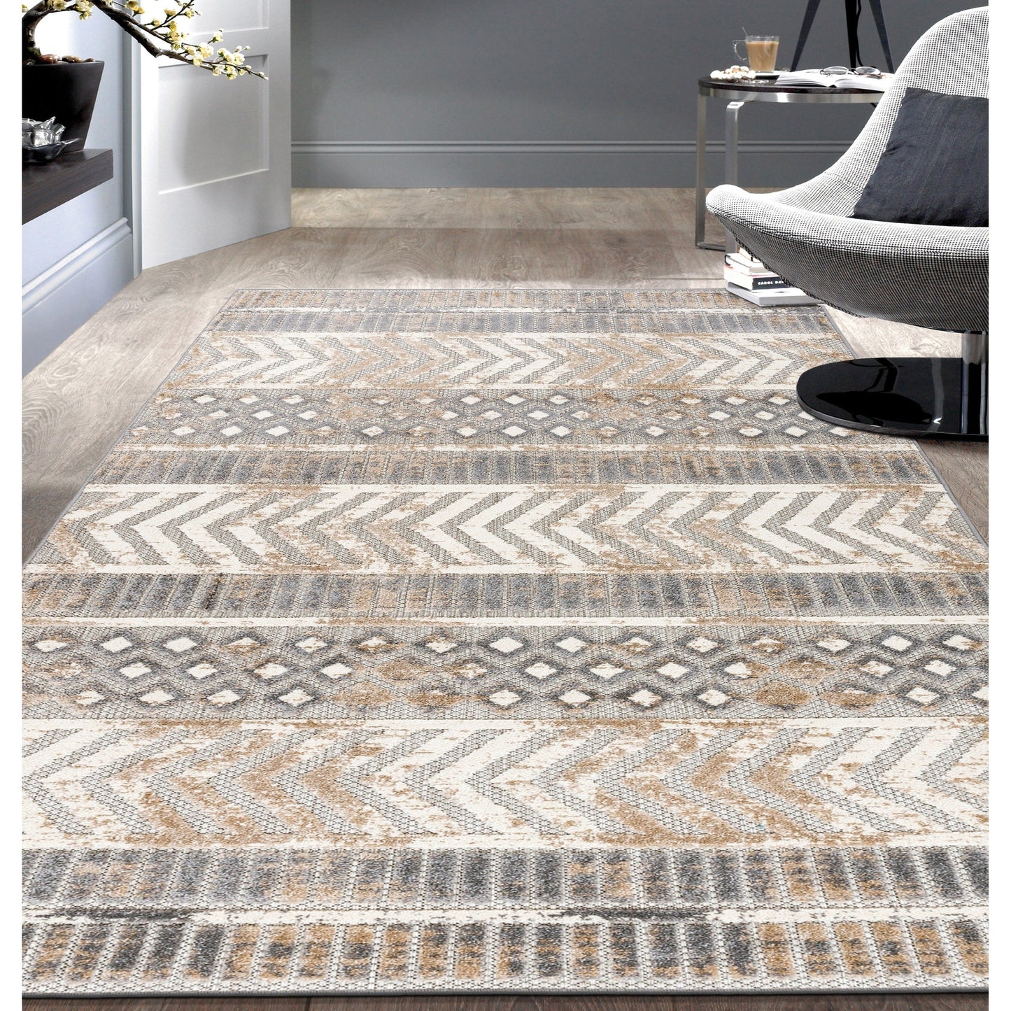 Tapis d'intérieur/extérieur géométrique vieilli World Rug Gallery