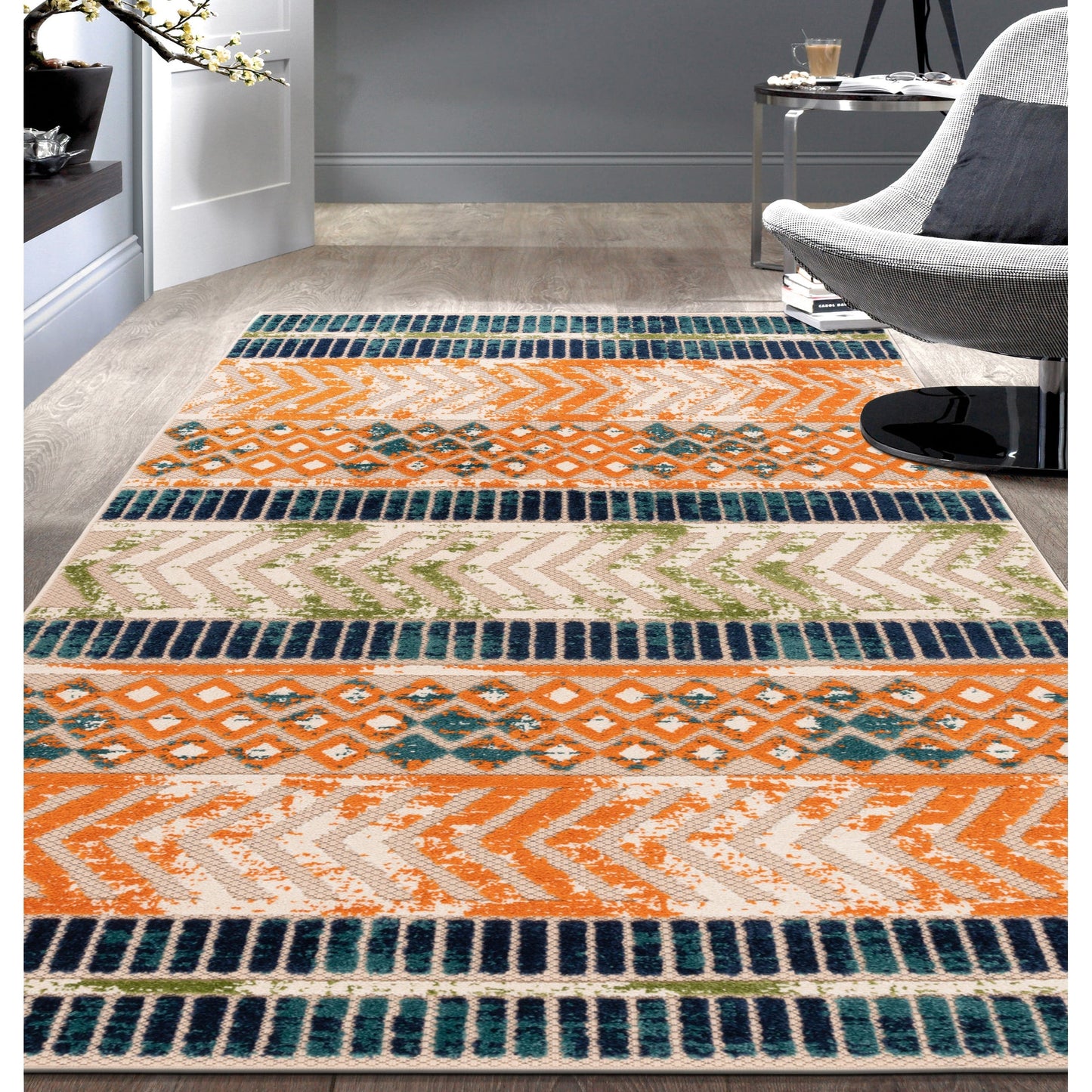 Tapis d'intérieur/extérieur géométrique vieilli World Rug Gallery