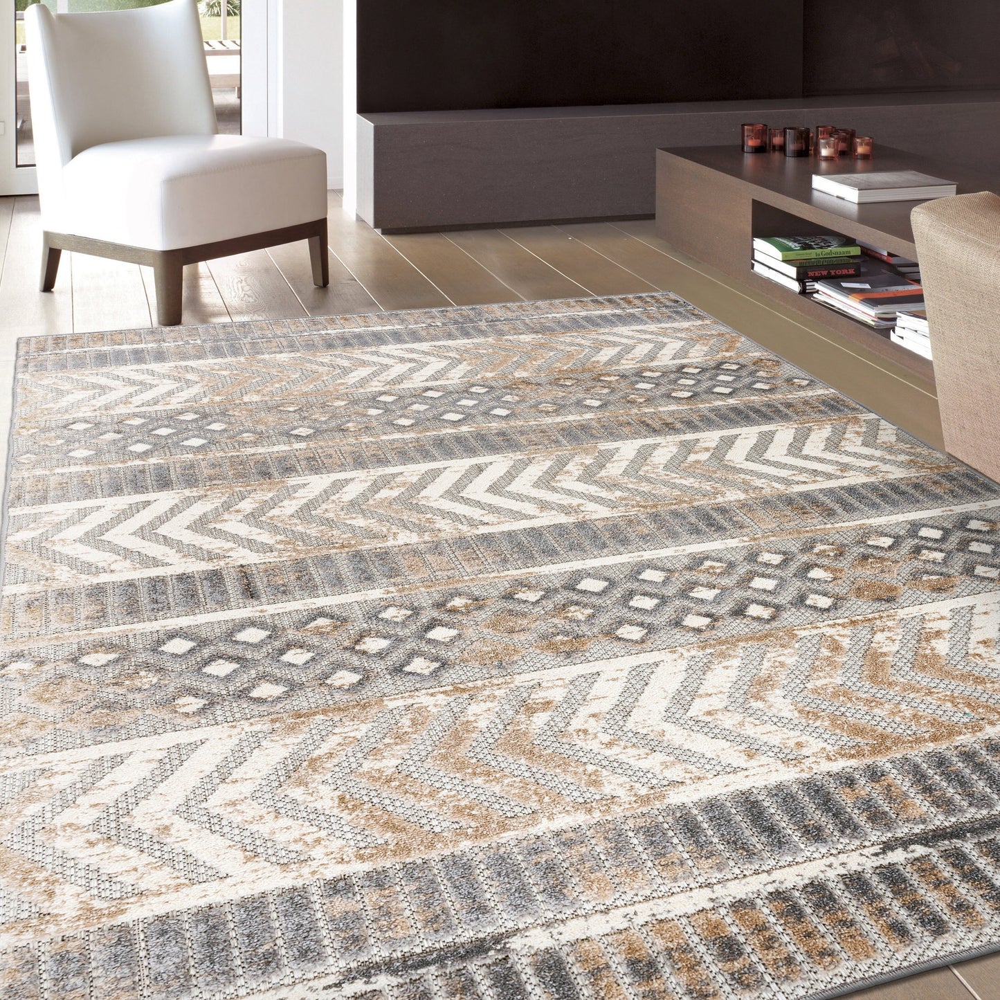 Tapis d'intérieur/extérieur géométrique vieilli World Rug Gallery