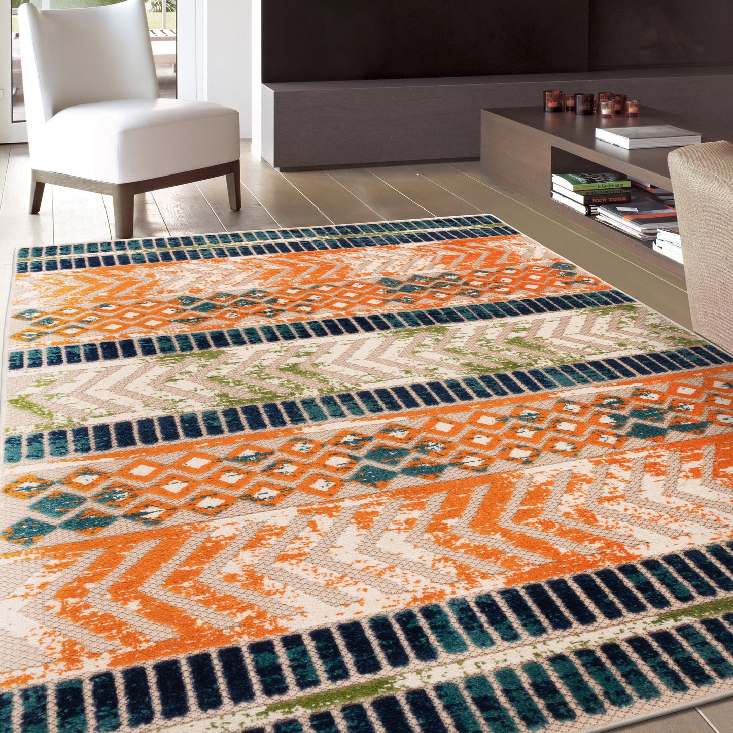 Tapis d'intérieur/extérieur géométrique vieilli World Rug Gallery