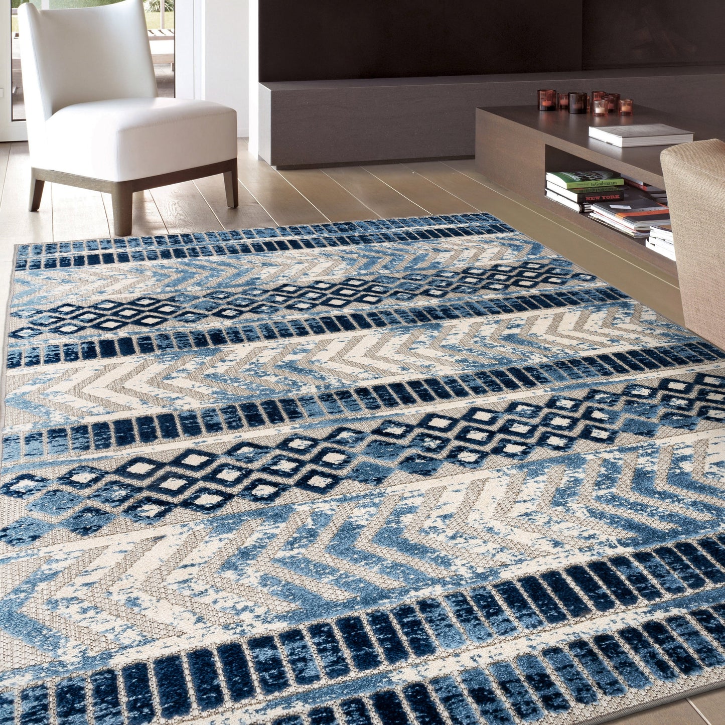 Tapis d'intérieur/extérieur géométrique vieilli World Rug Gallery