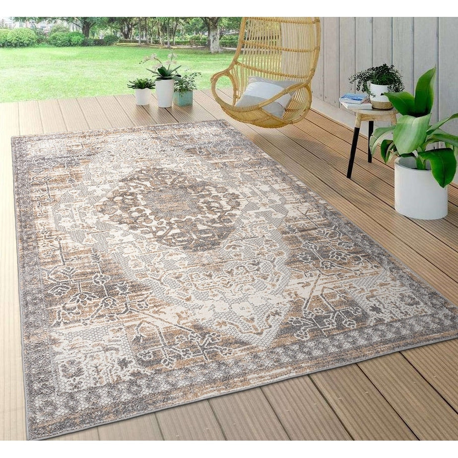 Tapis traditionnel d'intérieur/extérieur vieilli World Rug Gallery