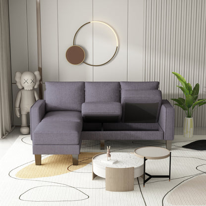 Upholstered 3-Seat Sofa with Ottoman, Removable Cushion Cover and Small Storage Space
