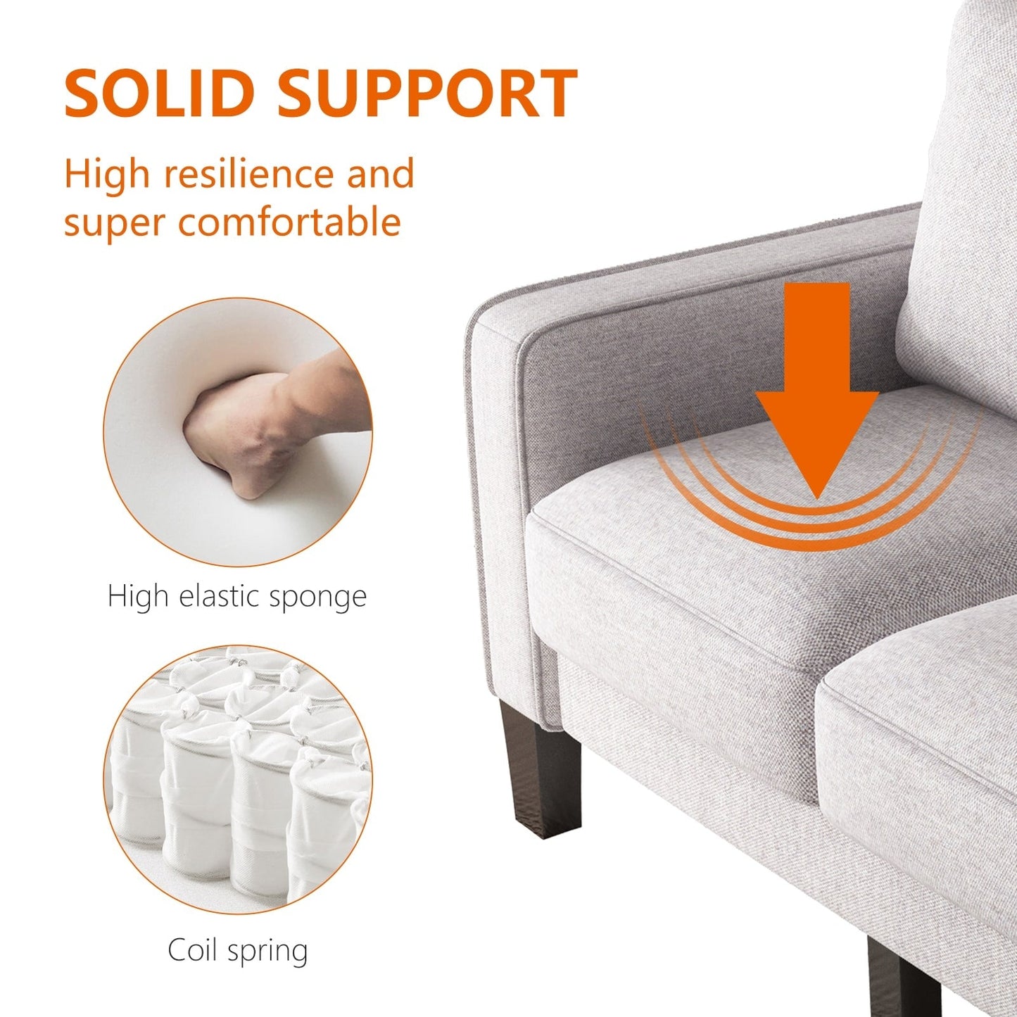 Upholstered 3-Seat Sofa with Ottoman, Removable Cushion Cover and Small Storage Space