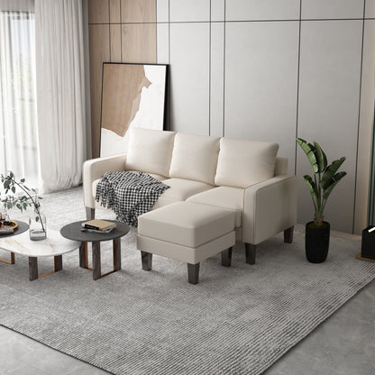 Upholstered 3-Seat Sofa with Ottoman, Removable Cushion Cover and Small Storage Space