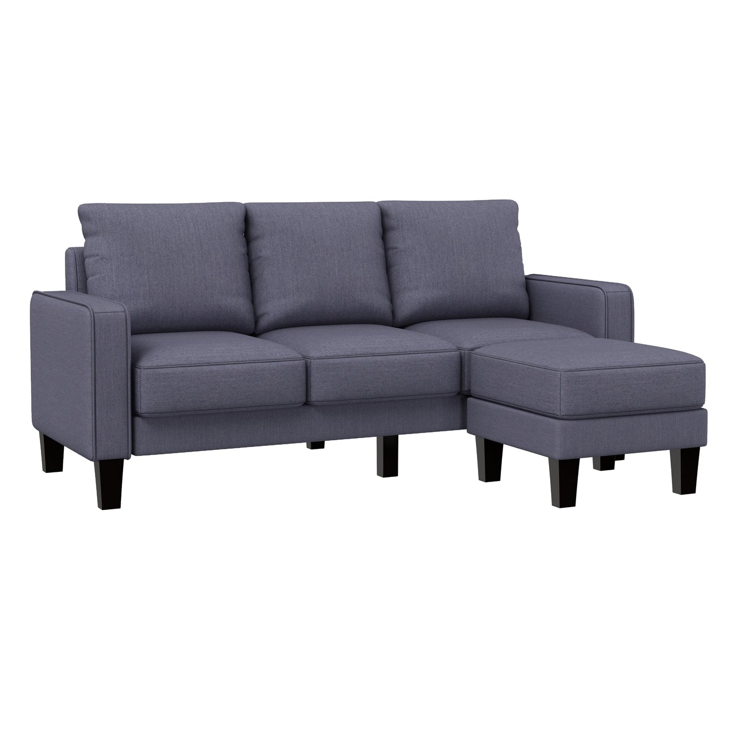 Upholstered 3-Seat Sofa with Ottoman, Removable Cushion Cover and Small Storage Space